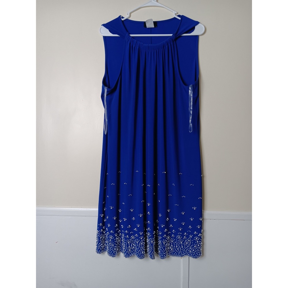 MSK Royal Blue Embellished Pearl Stud Scallop Hem Shift‎ Dress XL Sleeveless